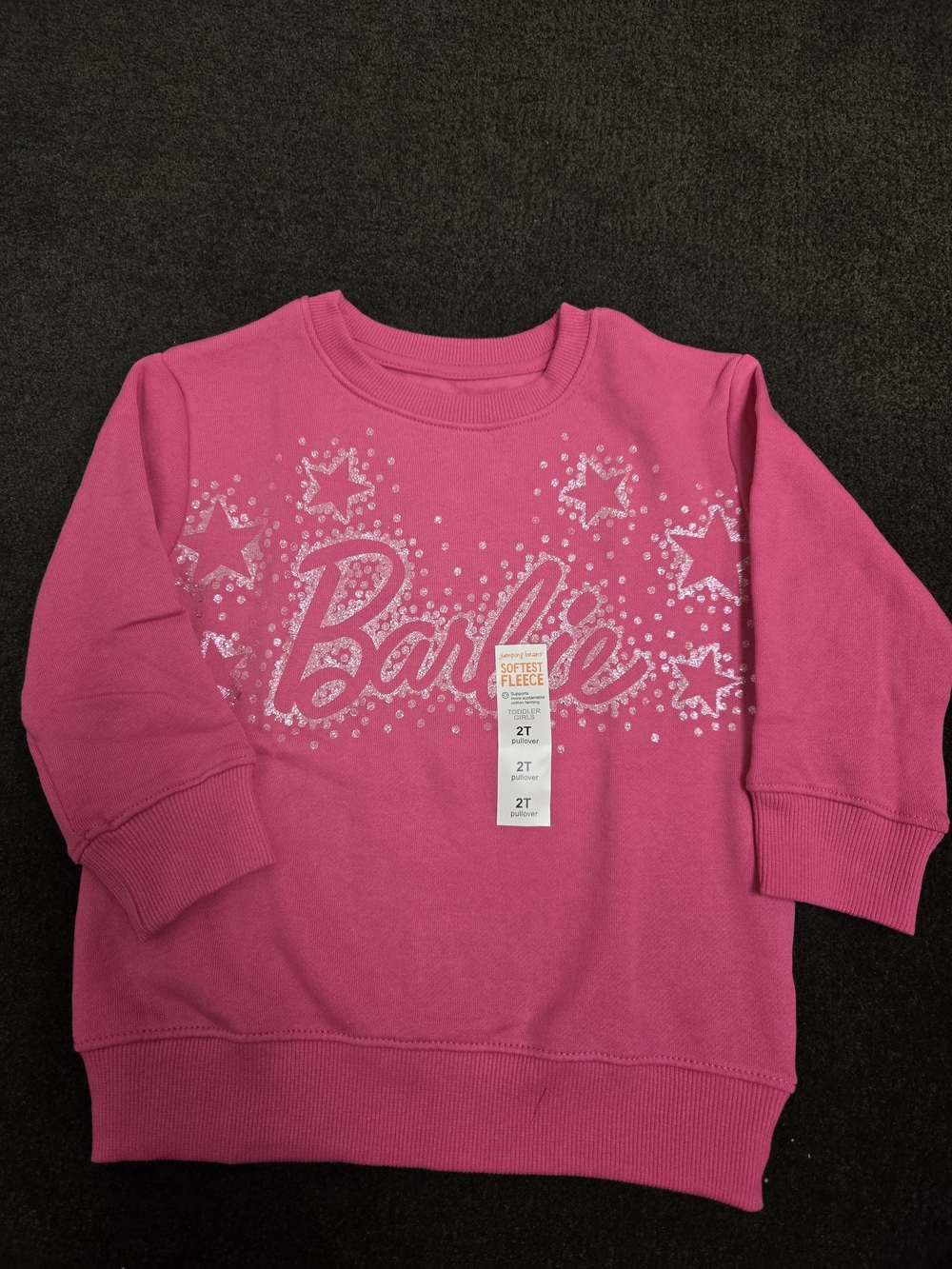Barbie Hot Pink Girls' Sweatshirt with Glitter Stars